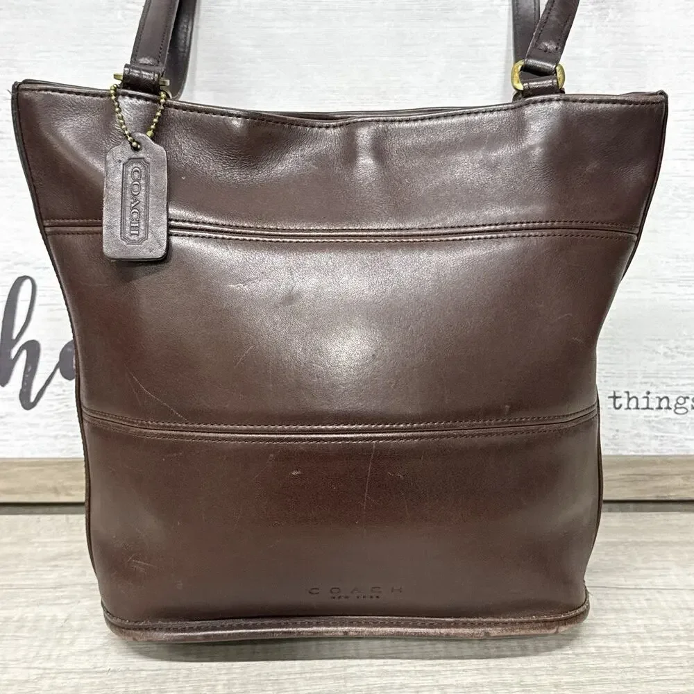 Vintage COACH Tribeca 9098 Brown Leather Tote USA Hangtag Shoulder Bag